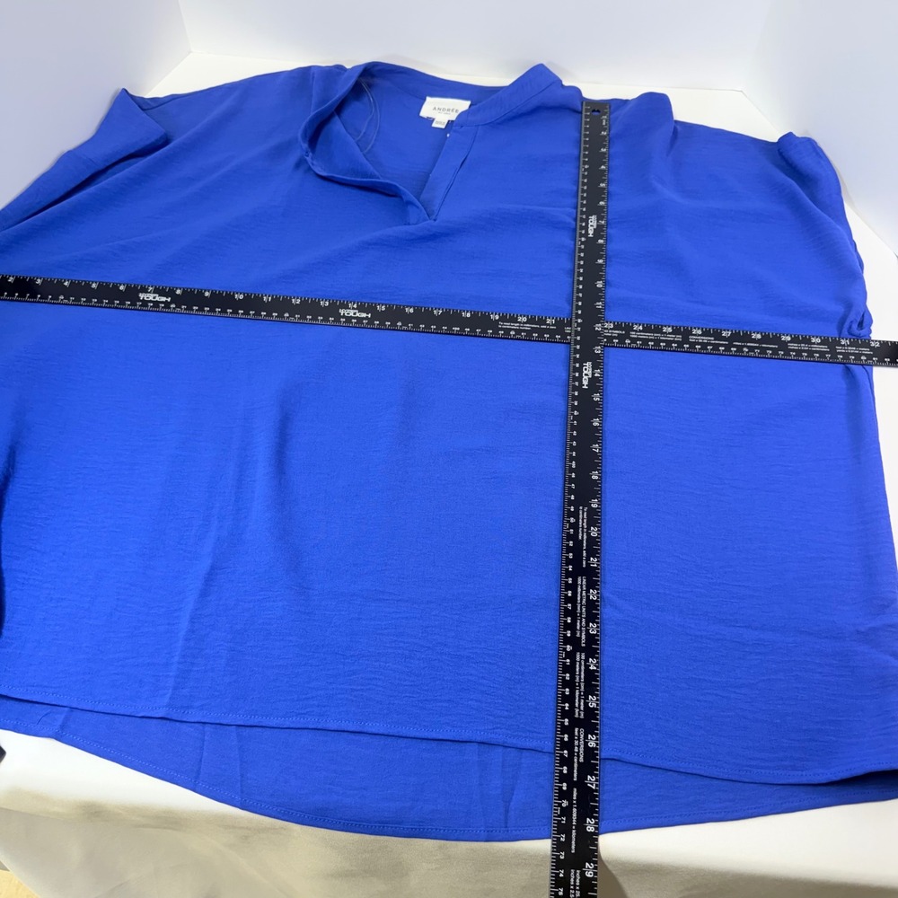 Andree by Unit Oversized Blouse Womens 2X‎ Blue NEW V Neck Boxy Top Fits 3X - Picture 5 of 8